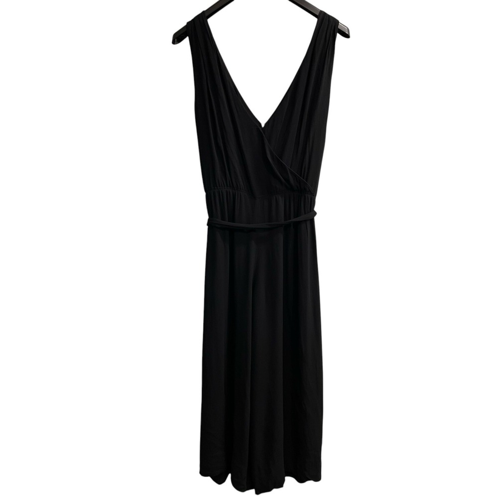 Babaton Maximilian Jumpsuit Womens L Black Crepe Wide‎ Leg Crop Sleeveless Event